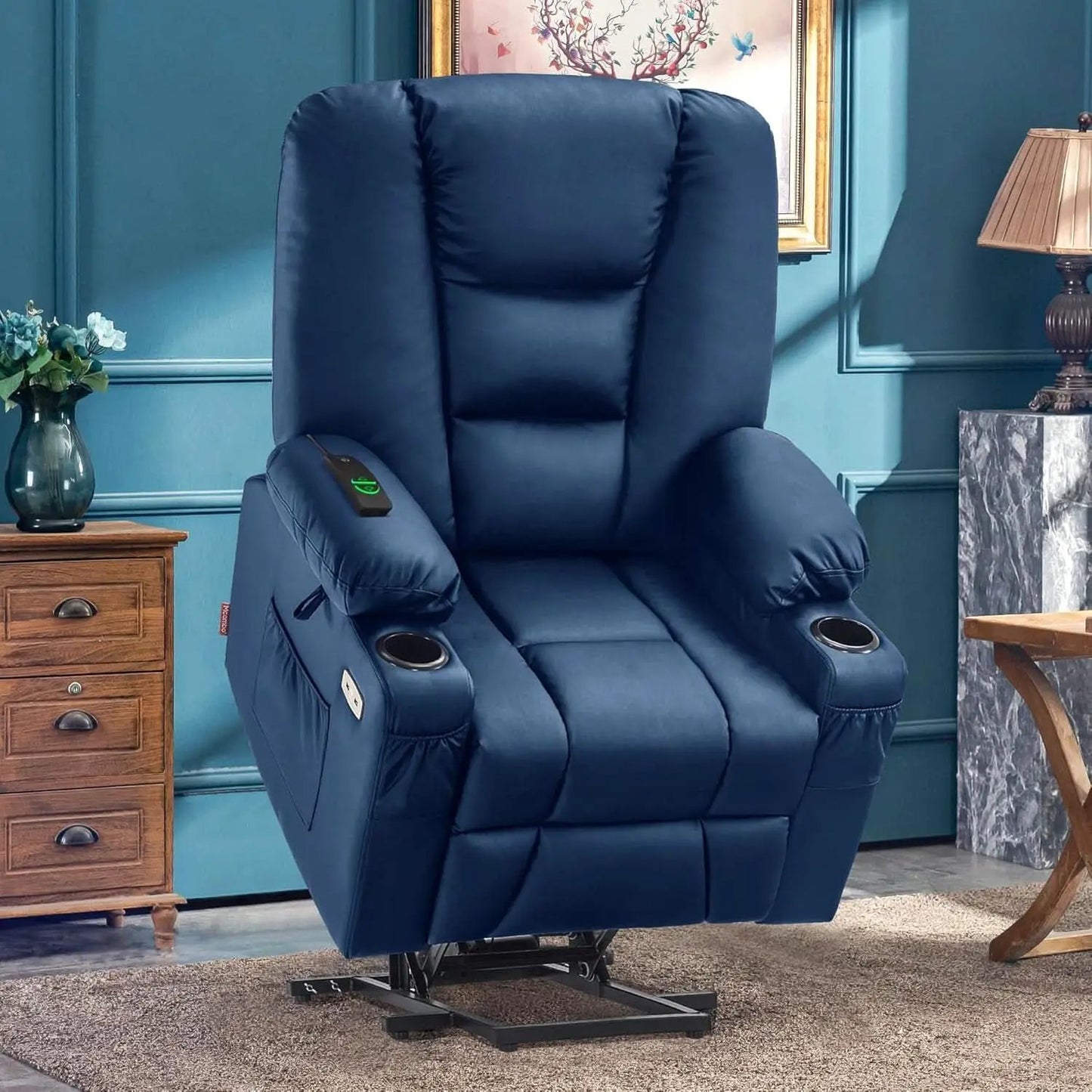 Large Navy Blue Power Lift Recliner Chair With Massage And Heat from PriceLows™
