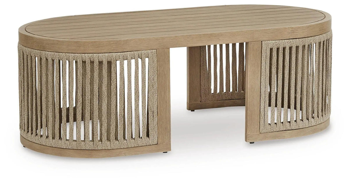 Serena Shores Rectangular Cocktail Table | 47.38 x 23.63 x 16.38 in | Polyester & Wood | Beige