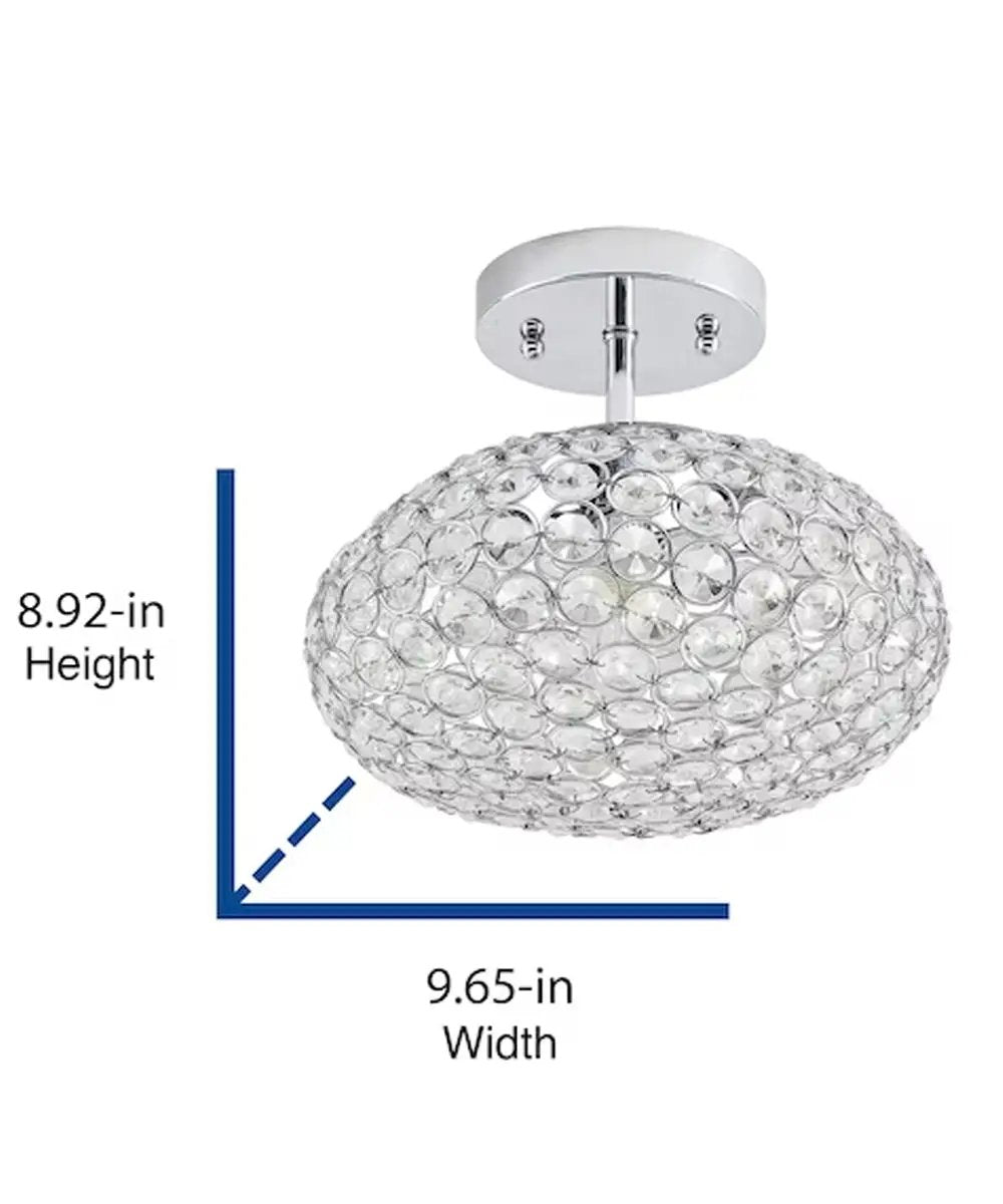 Semi Flush Mount Light | 9 Inch Wide | Chrome And Cut Glass Beads | 1 Light