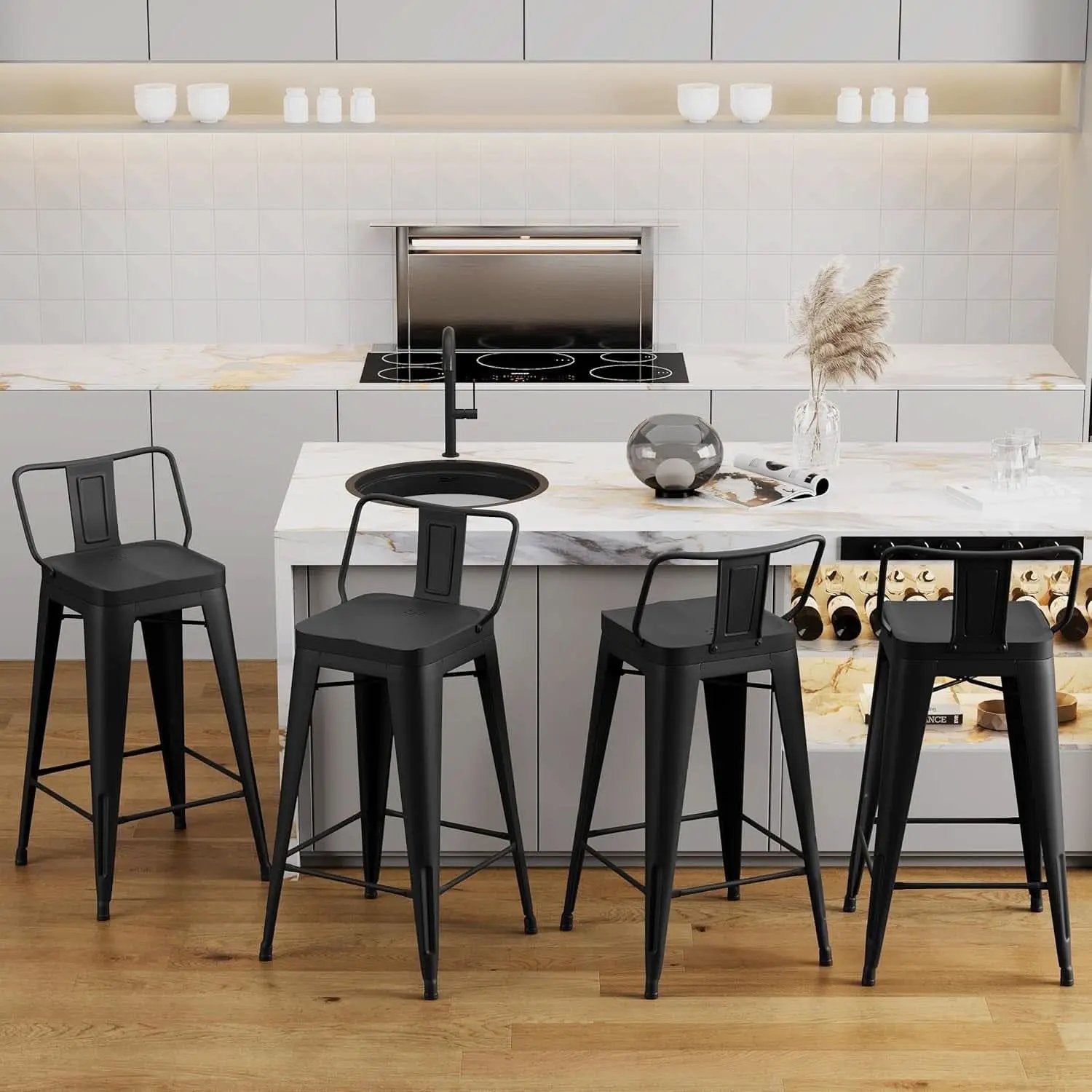 26 Inch Black Industrial Metal Bar Stools Set Of 4 For Indoor Outdoor Weather Resistant Ergonomic Comfort from PriceLows™