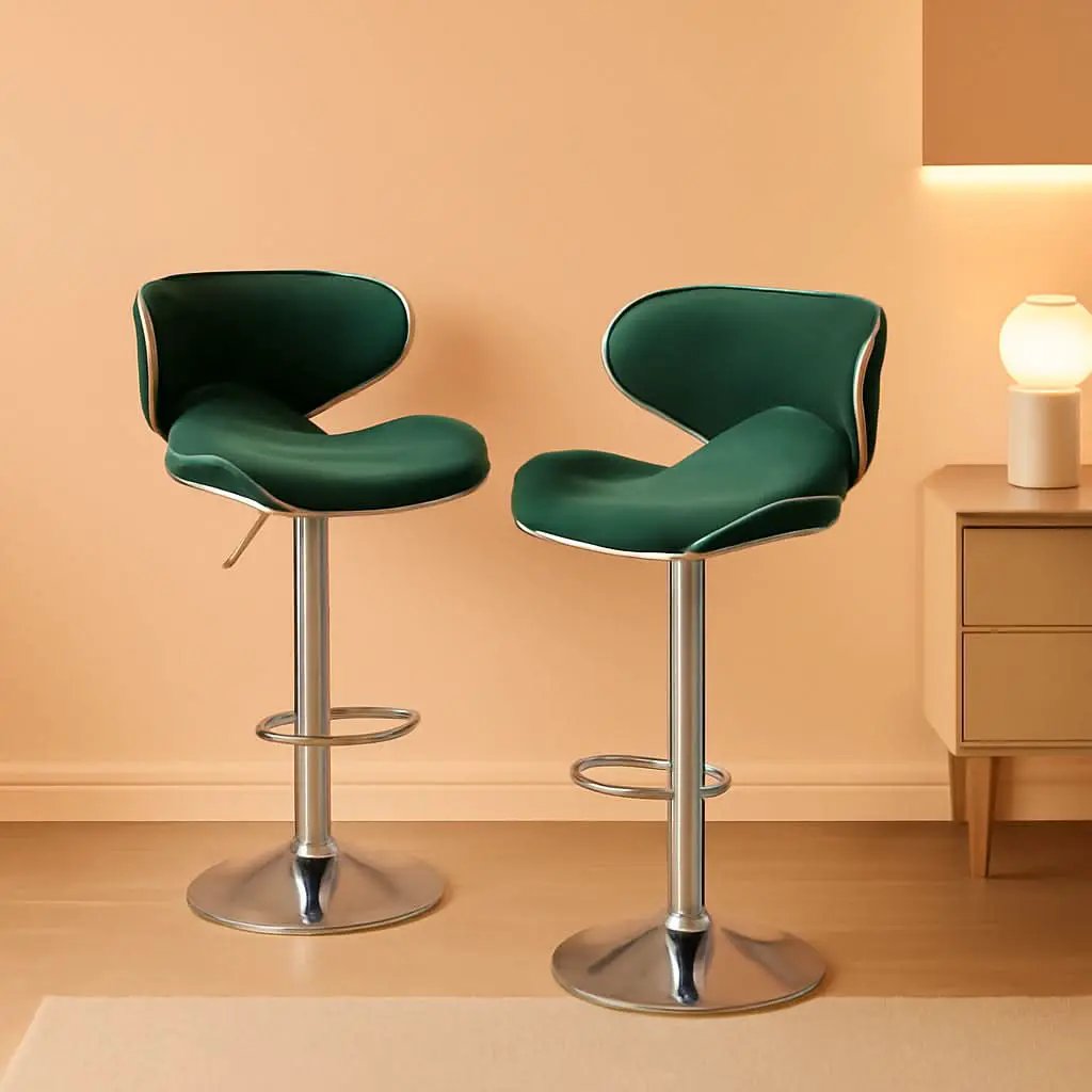 Green Velvet Upholstered Adjustable Swivel Bar Stools Set 2 from PriceLows™