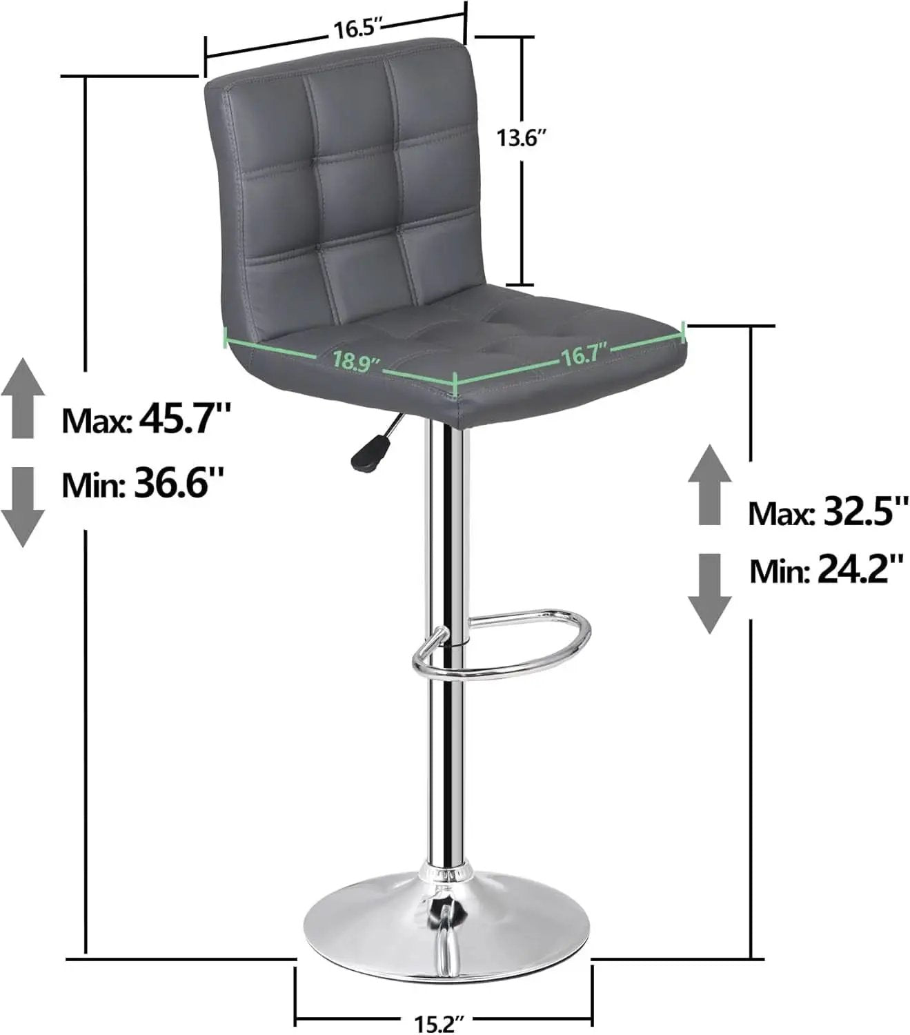 Set Of 4 Adjustable Swivel Barstools In Grey PU Leather from PriceLows™