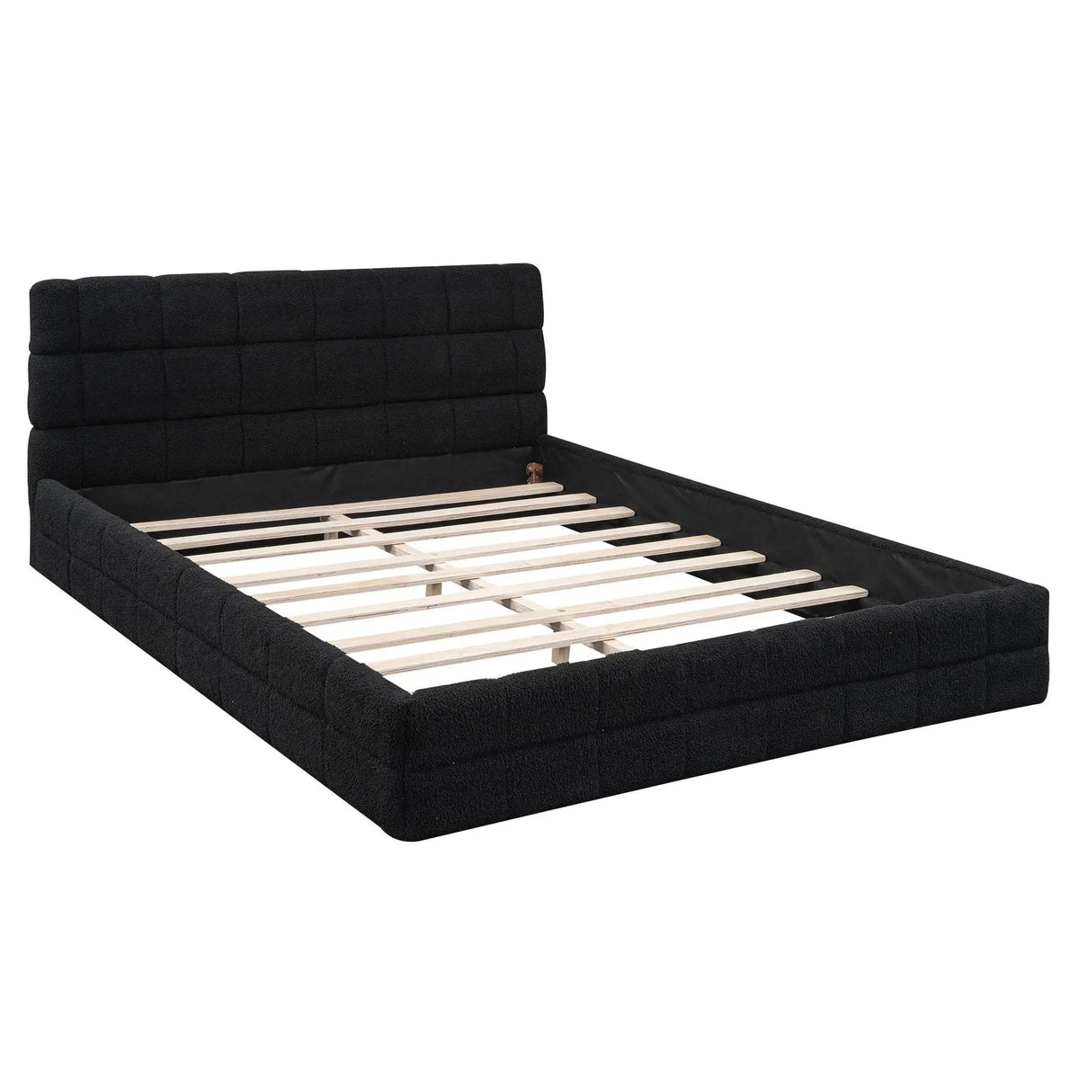 Upholstered Platform Bed With Headboard | 3 Pieces | Pine Wood & Metal | Bedroom