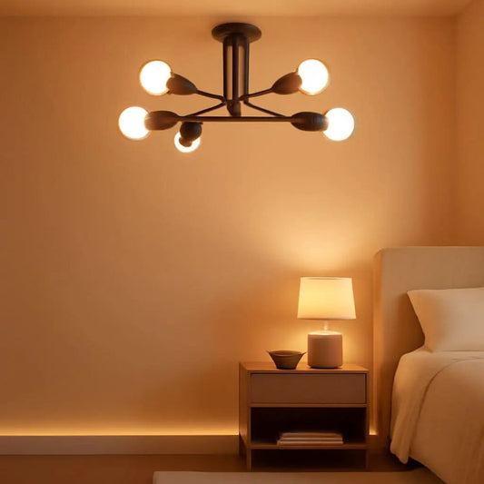 Modern Sputnik Chandelier Six Light Ceiling Fixture With Six LED Bulbs Black from PriceLows™