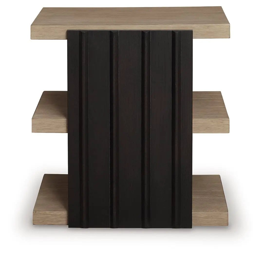 Rylandyn Rectangular End Table | 18.25 x 24 x 25 in | Oak Veneer & Mdf | Black / Light Brown
