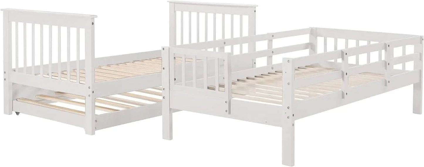 Twin Over Twin Bunk Bed With Stairs And Trundle White from PriceLows™