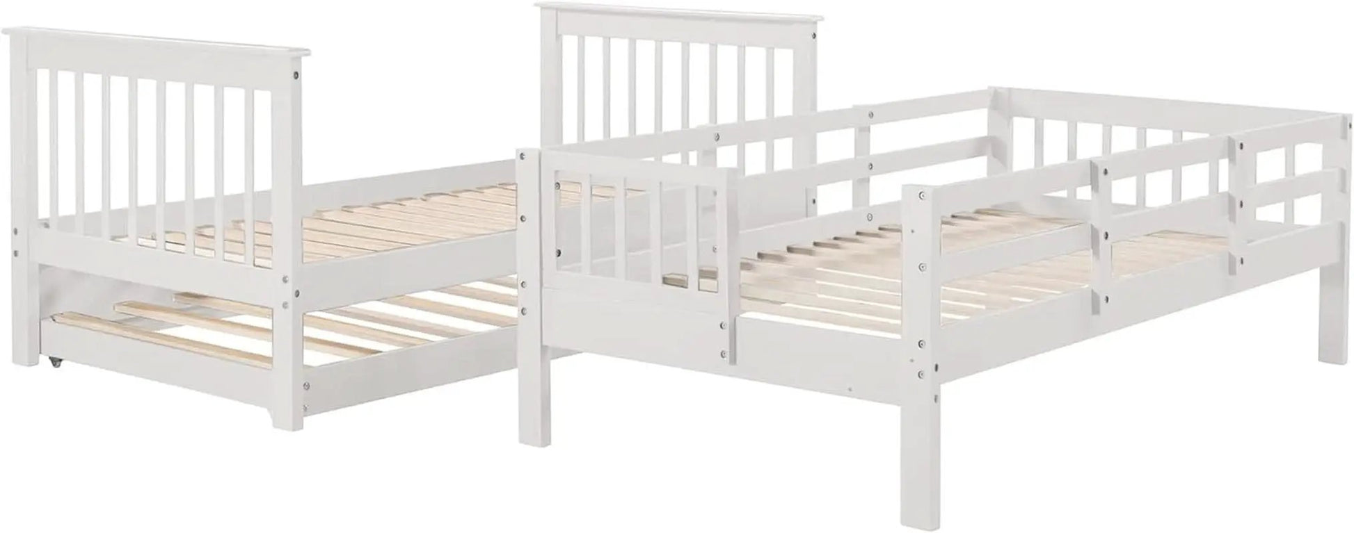 Twin Over Twin Bunk Bed With Stairs And Trundle White from PriceLows™