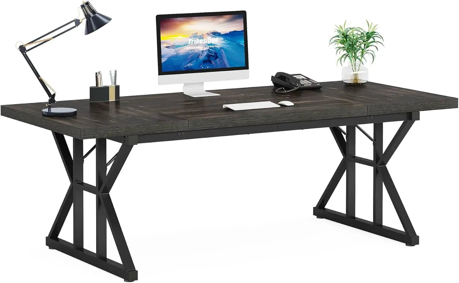 70.8 Inch Executive Desk Black Oak Office Desk Home Office from PriceLows™