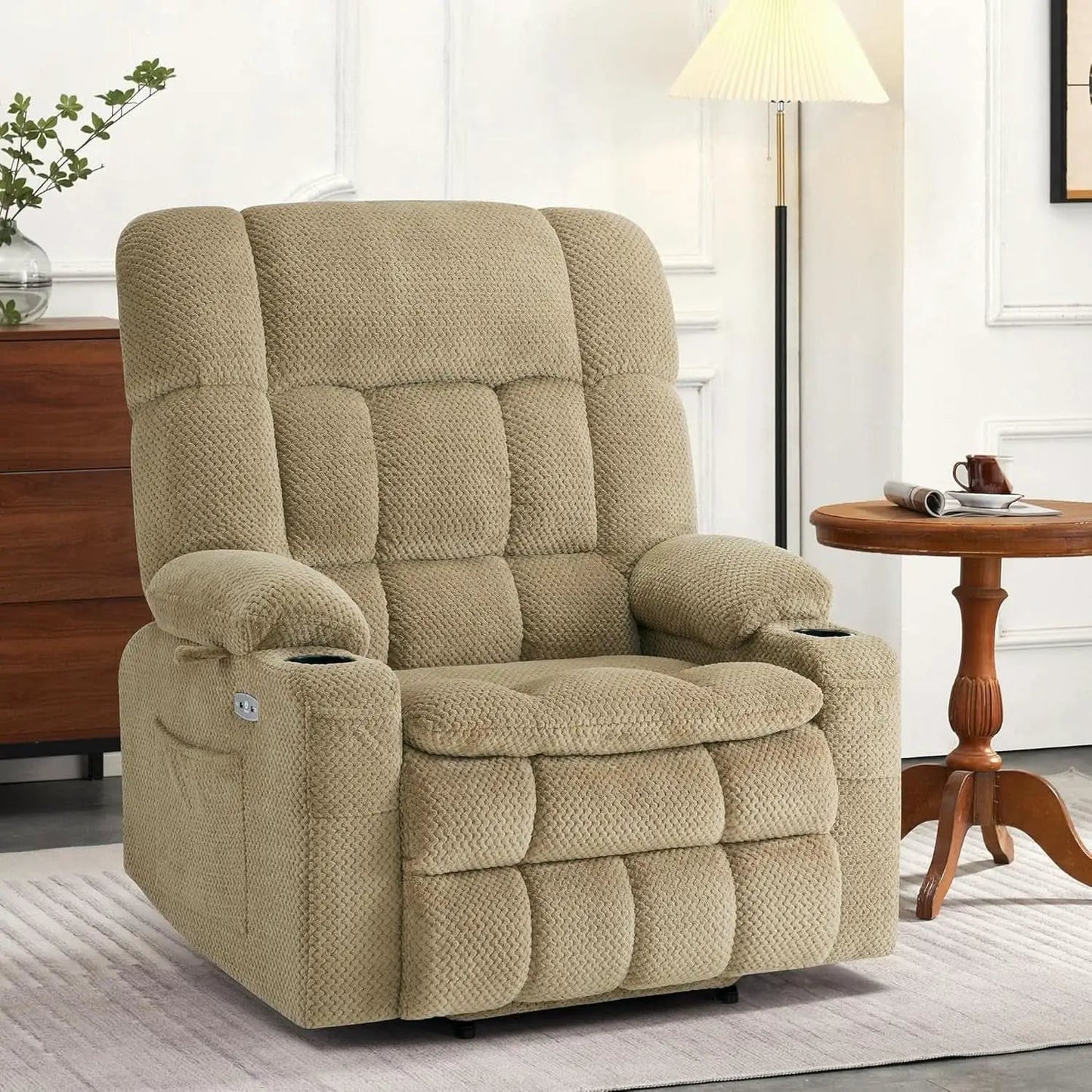 Large Dual Motor Power Lift Recliner Chair Massage Beige from PriceLows™