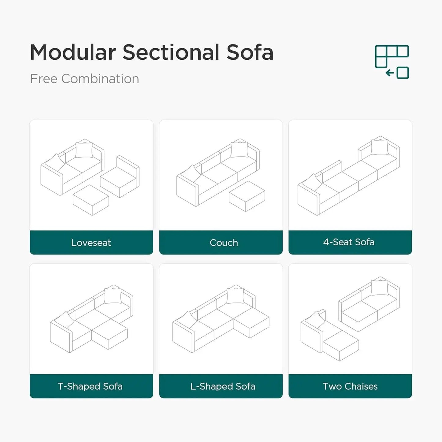 L Shaped Convertible Modular Sectional Sofa Cream Chaise from PriceLows™