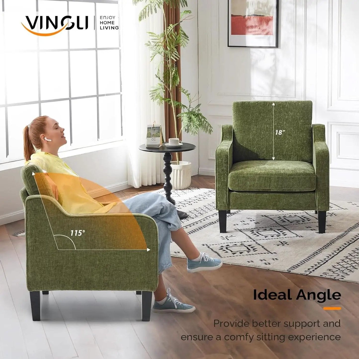 Olive Green Upholstered Accent Chair Midcentury Comfort from PriceLows™