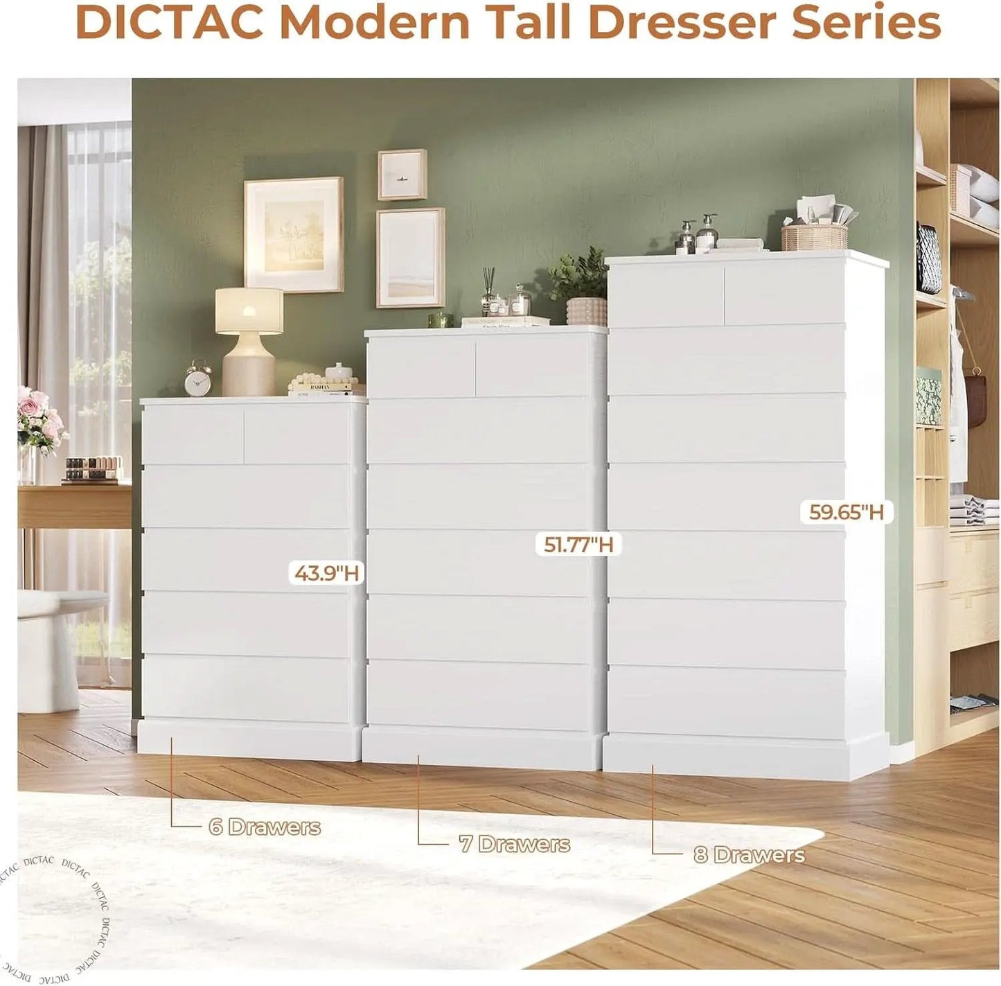 White Tall Dresser With 8 Drawers 59.7 Inch Vertical Bedroom Storage from PriceLows™