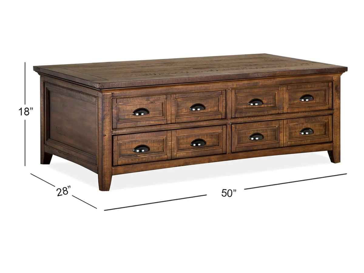 Bay Creek Lift Top Cocktail Table | Toasted Nutmeg | Storage With Casters | Pine Veneer