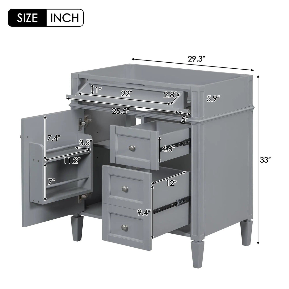 Bathroom Vanity | 3 Drawers | Blue Finish | Tip Out