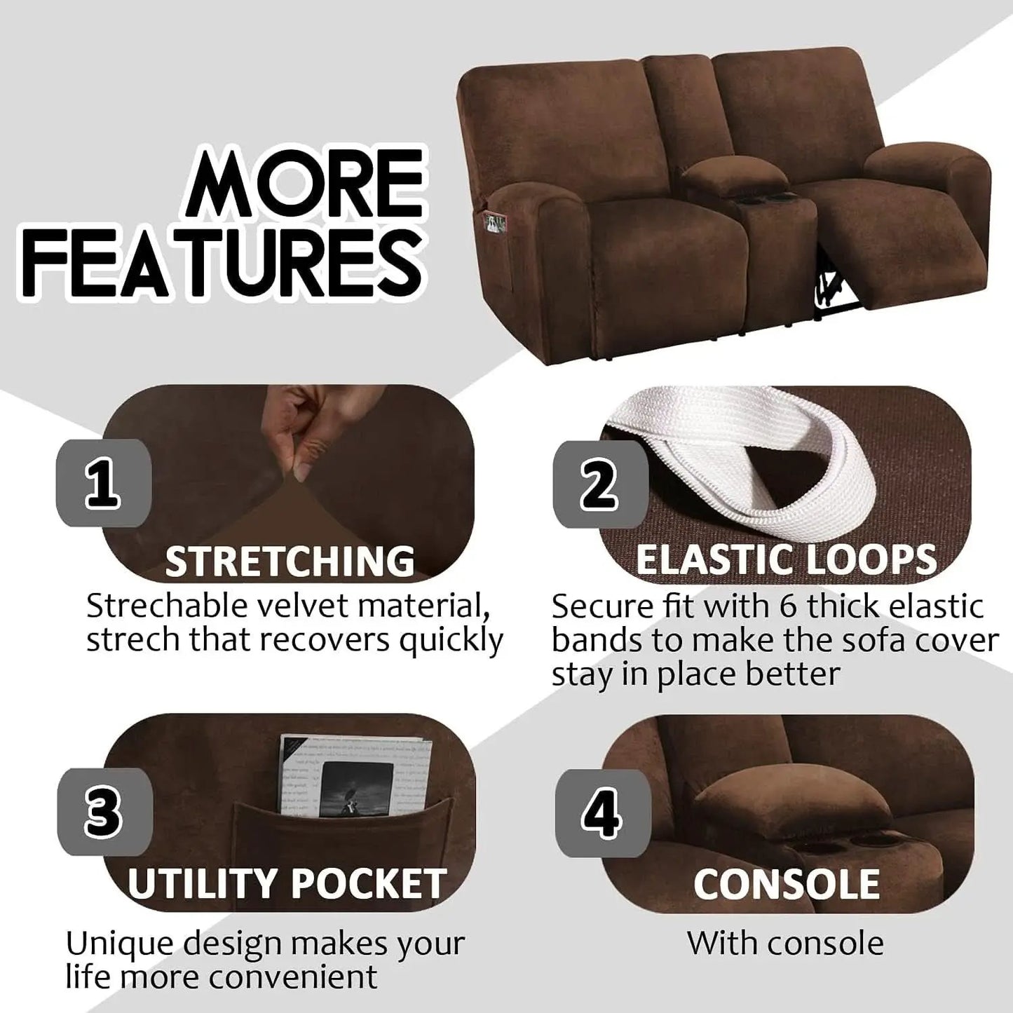 Velvet 8-Piece Reclining Loveseat Cover In Chocolate from PriceLows™