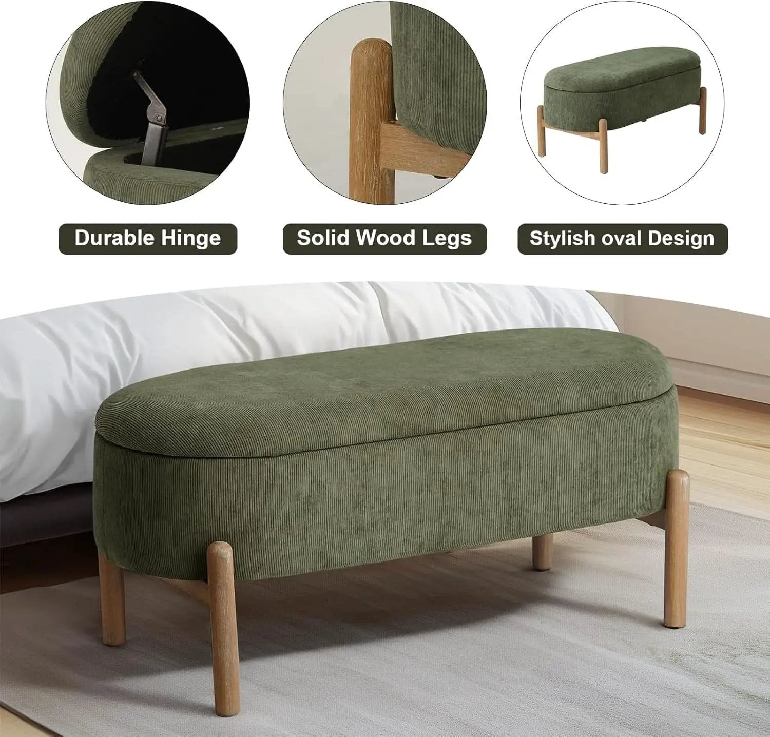 Green Oversized Storage Solution Bench Ottoman Bedroom from PriceLows™