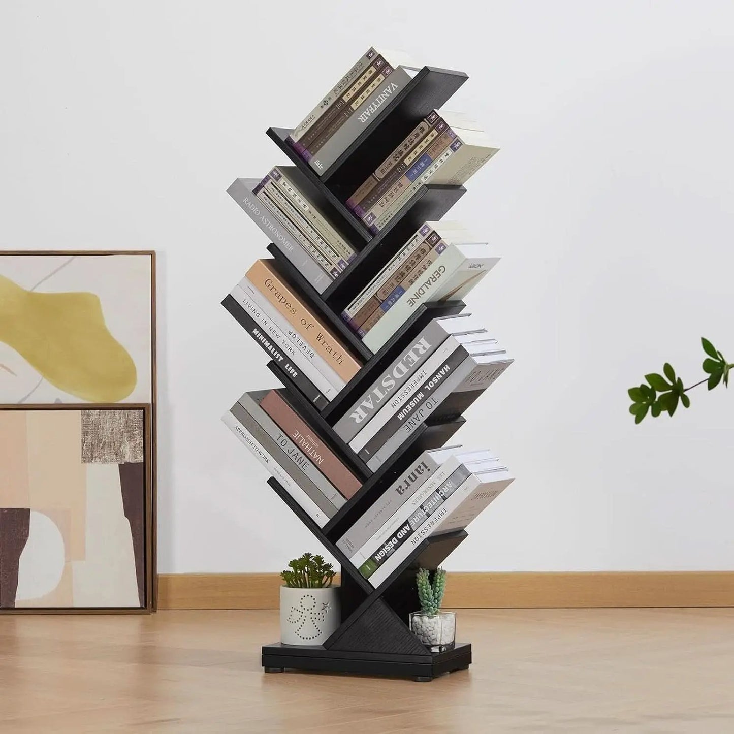 8 Tier Tree Bookshelf Natural Wood Finish Bookcase from PriceLows™