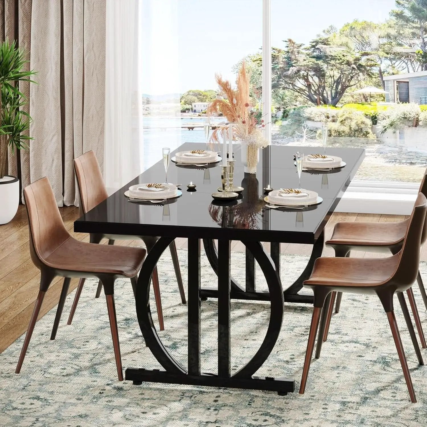 Black 63 Inch Rectangular Dining Table With Thickened Top from PriceLows™