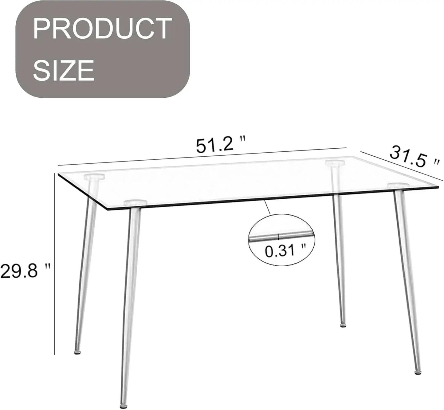 51 Inch Glass Dining Table For 4 With Tempered Glass Top from PriceLows™