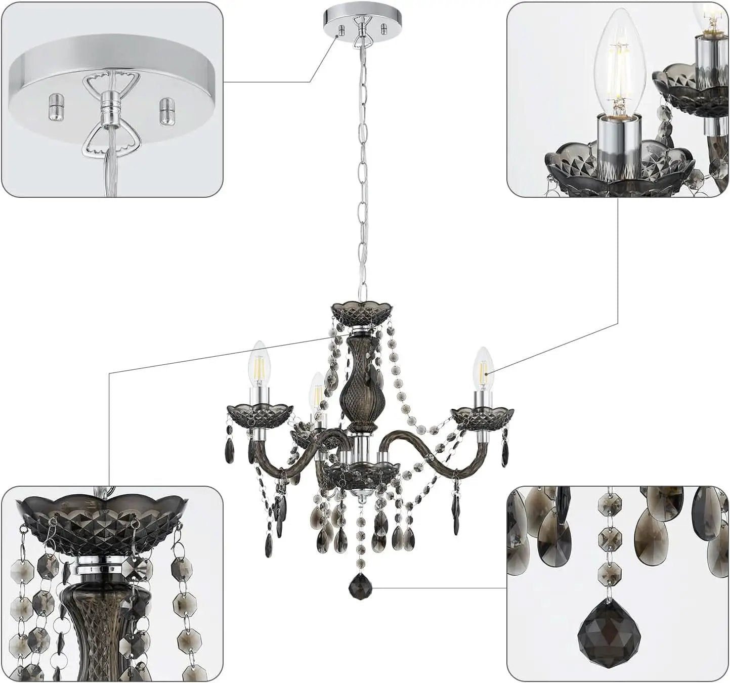 Black Small Crystal Chandelier Dimmable 3 Light Pendant from PriceLows™