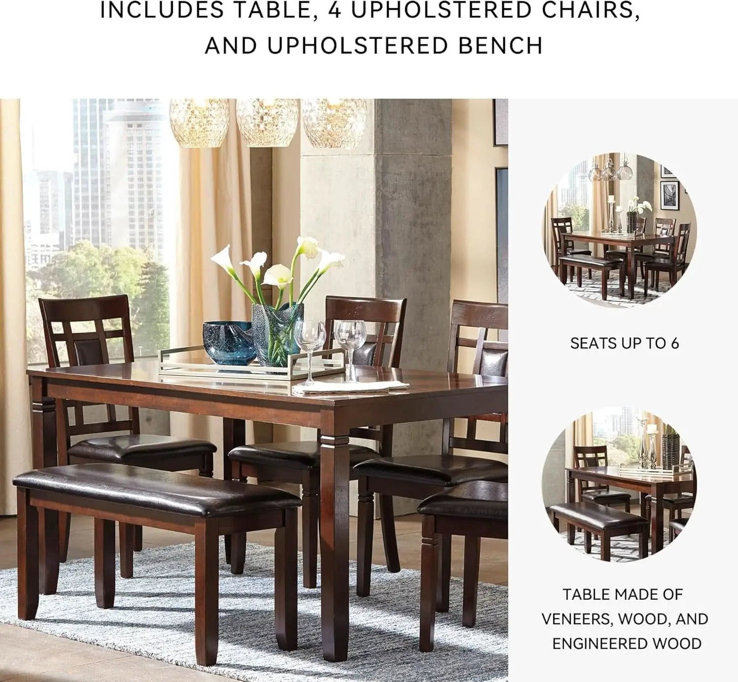 Brown Contemporary Engineered Wood Dining Table Set from PriceLows™