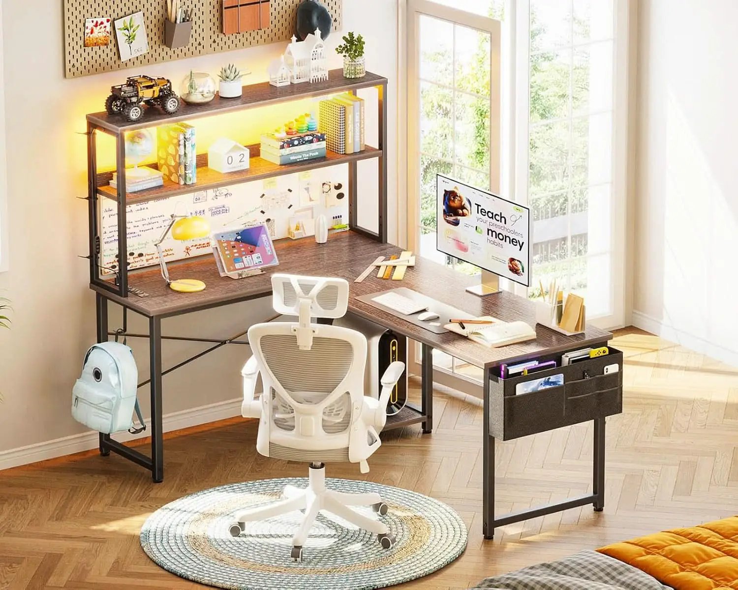 53 Inch L Shaped Gaming Desk Grey Oak Home Office Workspace from PriceLows™