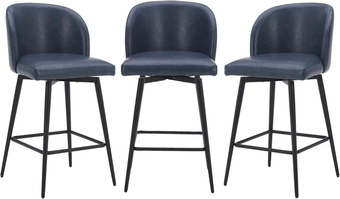 Counter Height Bar Stools 3 Pack Blue Faux Leather Swivel from PriceLows™