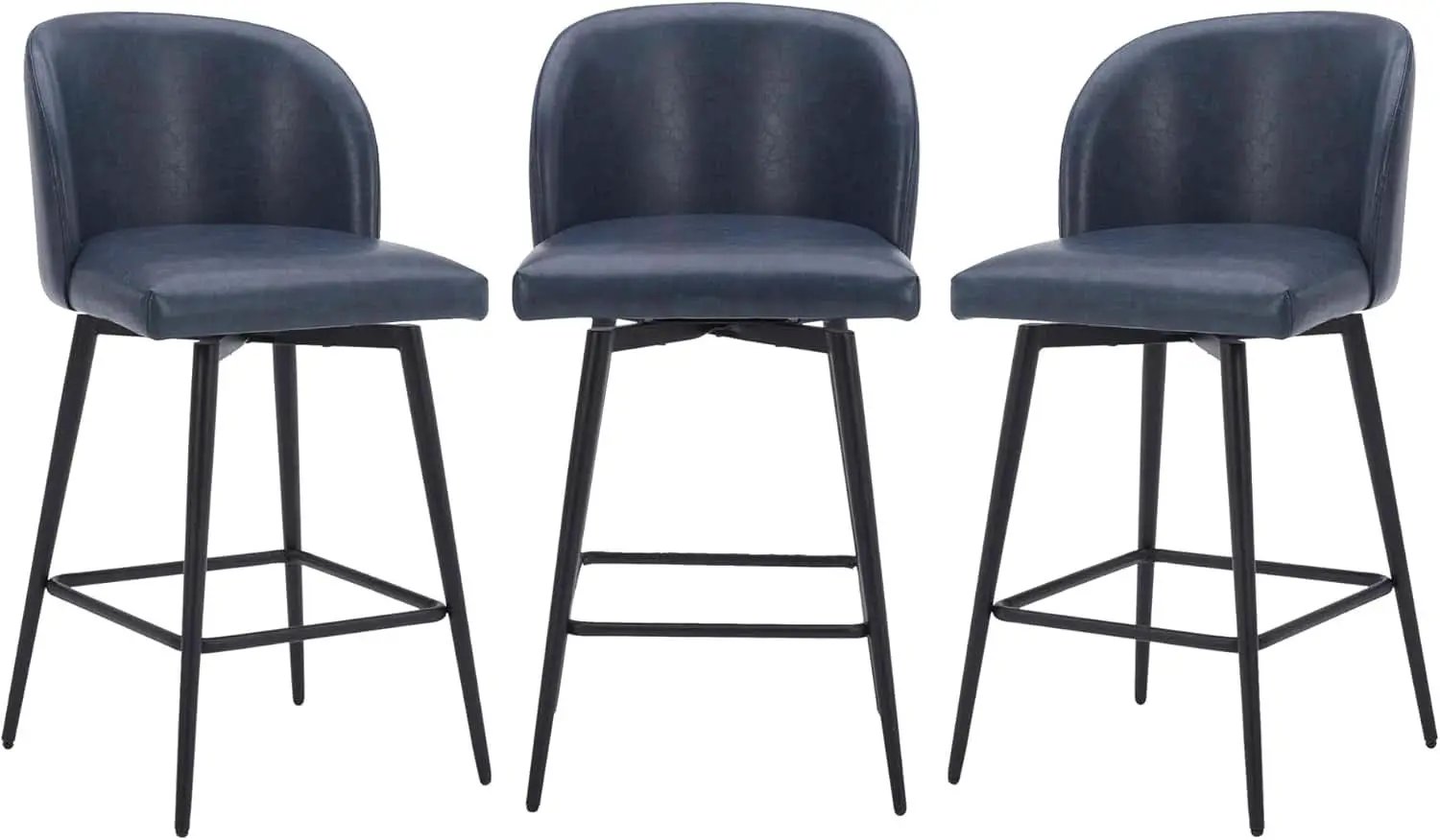 Counter Height Bar Stools 3 Pack Blue Faux Leather Swivel from PriceLows™