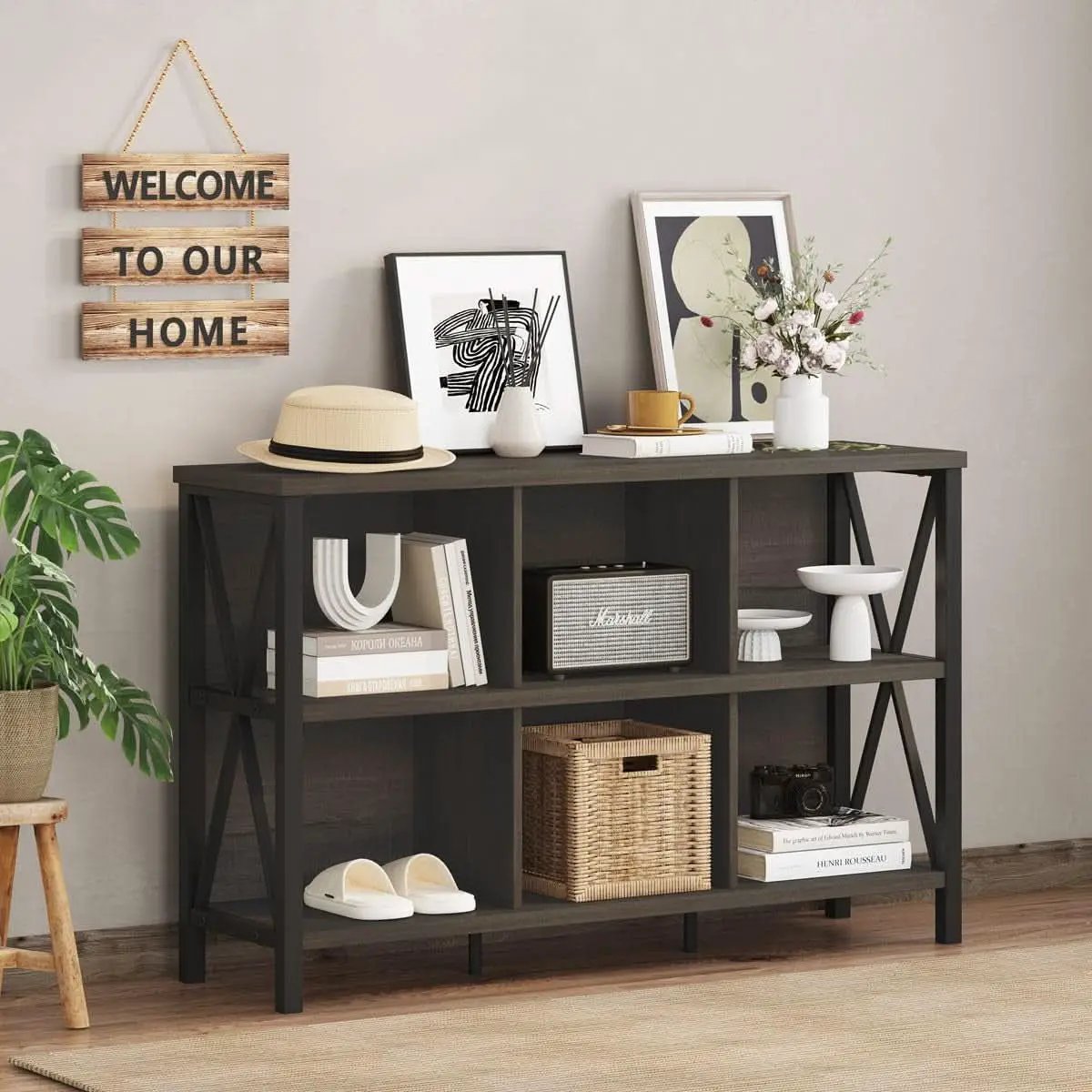 6 Cube Storage Organizer Bookcase Walnut Brown Living Room from PriceLows™