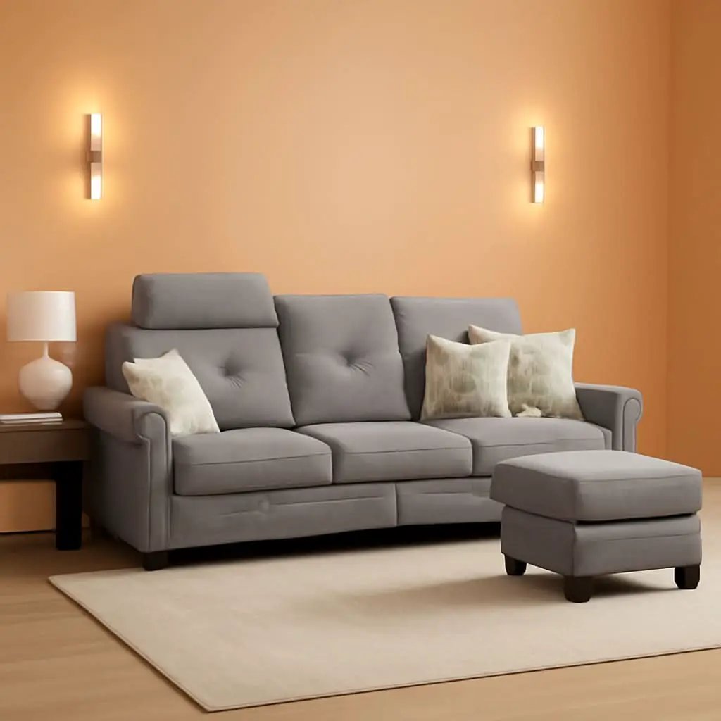 Light Grey Microfiber Sectional Sofa With Storage Ottoman from PriceLows™
