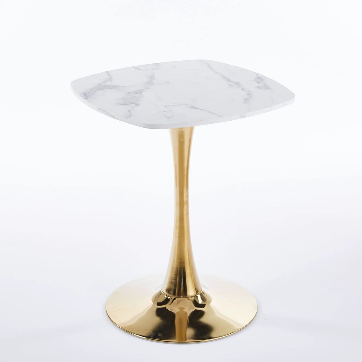 Square Tulip Dining Table For 2 4 People | 23.62 x 23.62 x 28.93 in | Metal & Mdf | Golden / White
