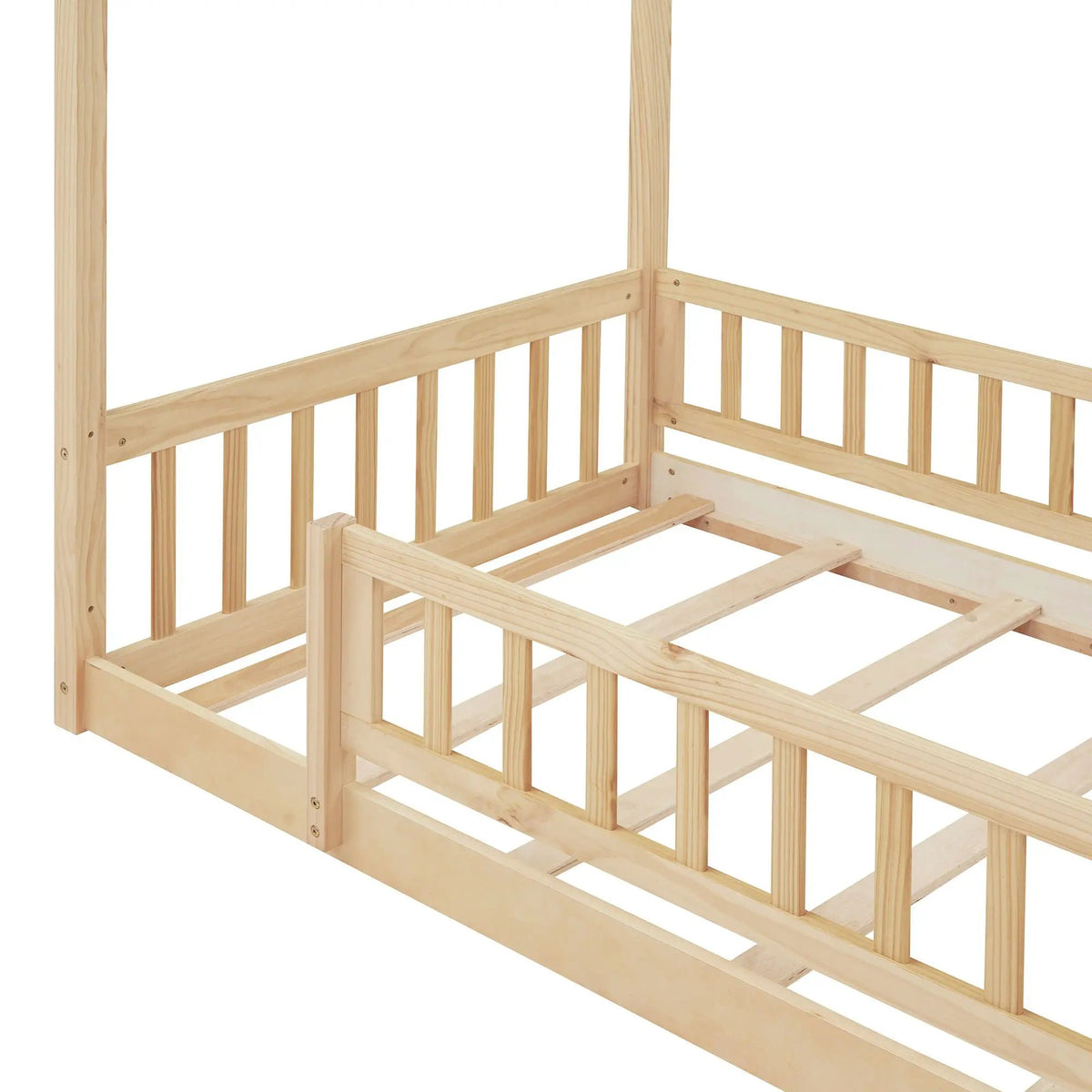 Kids Bed Frame | Playhouse Design | Roof And Fence | Toddler Size