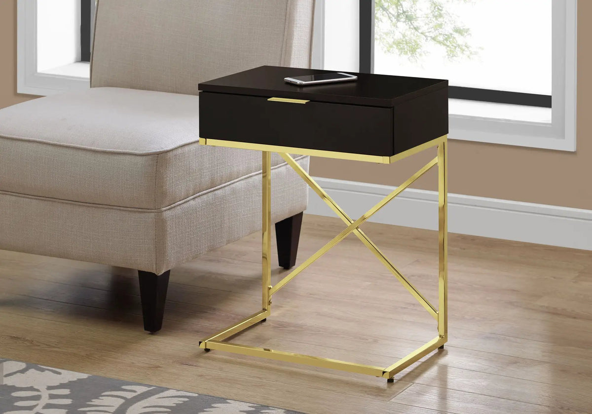 Accent Side Table | Spacious Tabletop | Storage Drawer | Metal Frame