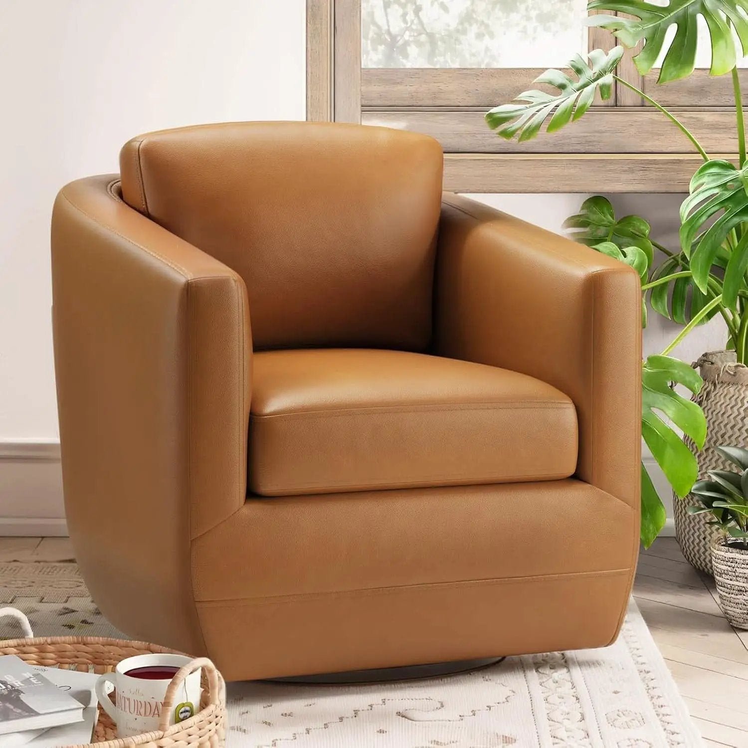 Brown 360 Degree Swivel Premium Upholstered Chairs from PriceLows™