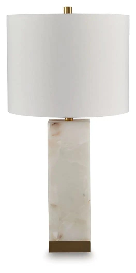 Linderfield Alabaster Table Lamp | 14.88 x 14.88 x 29.25 in | Fabric & Metal | White / Gold Finish