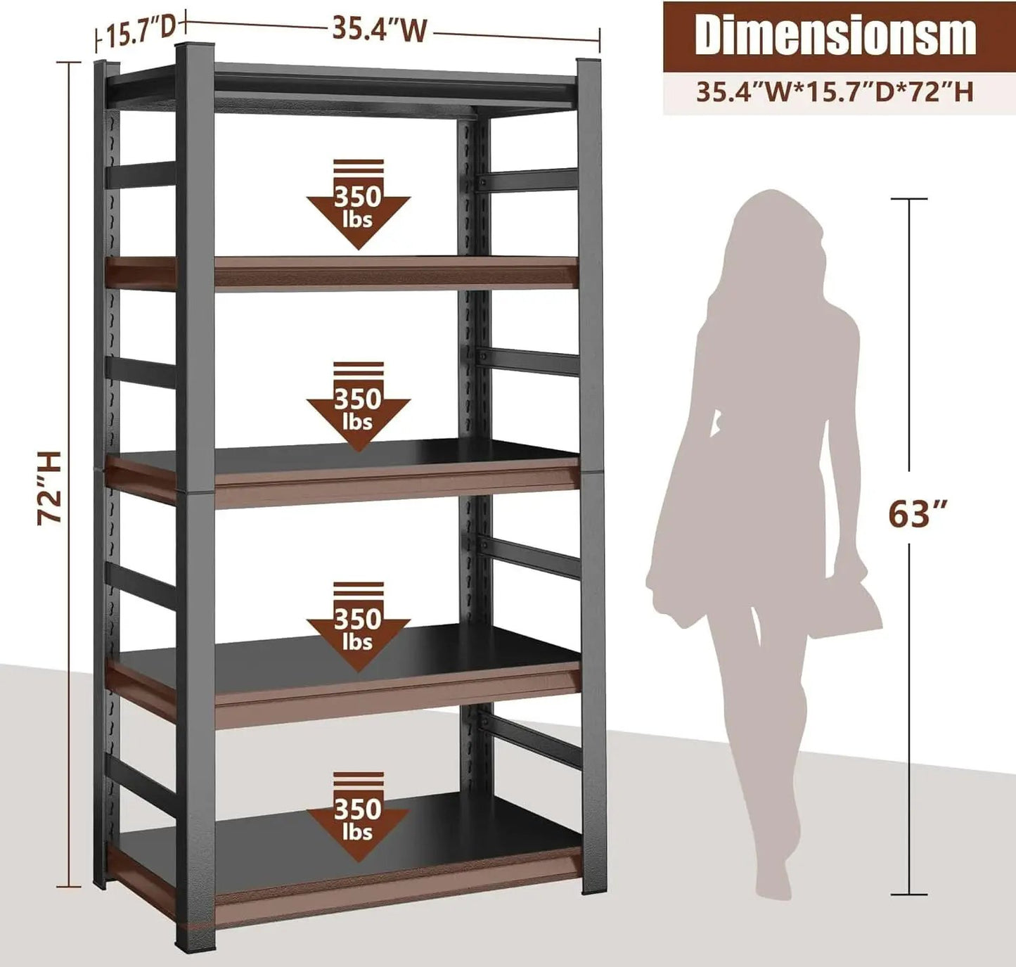 72 Inch Tall Industrial Metal Freestanding Bookshelf from PriceLows™