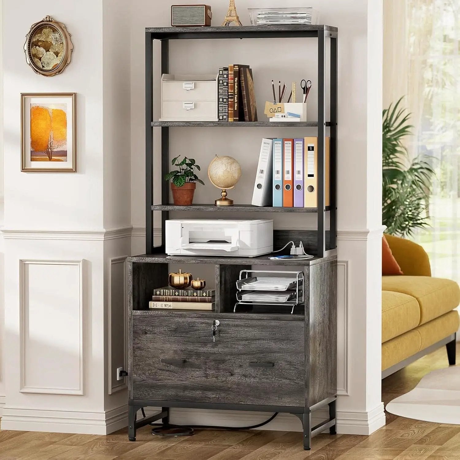Grey File Cabinet With Charging Station And Locking Drawer from PriceLows™