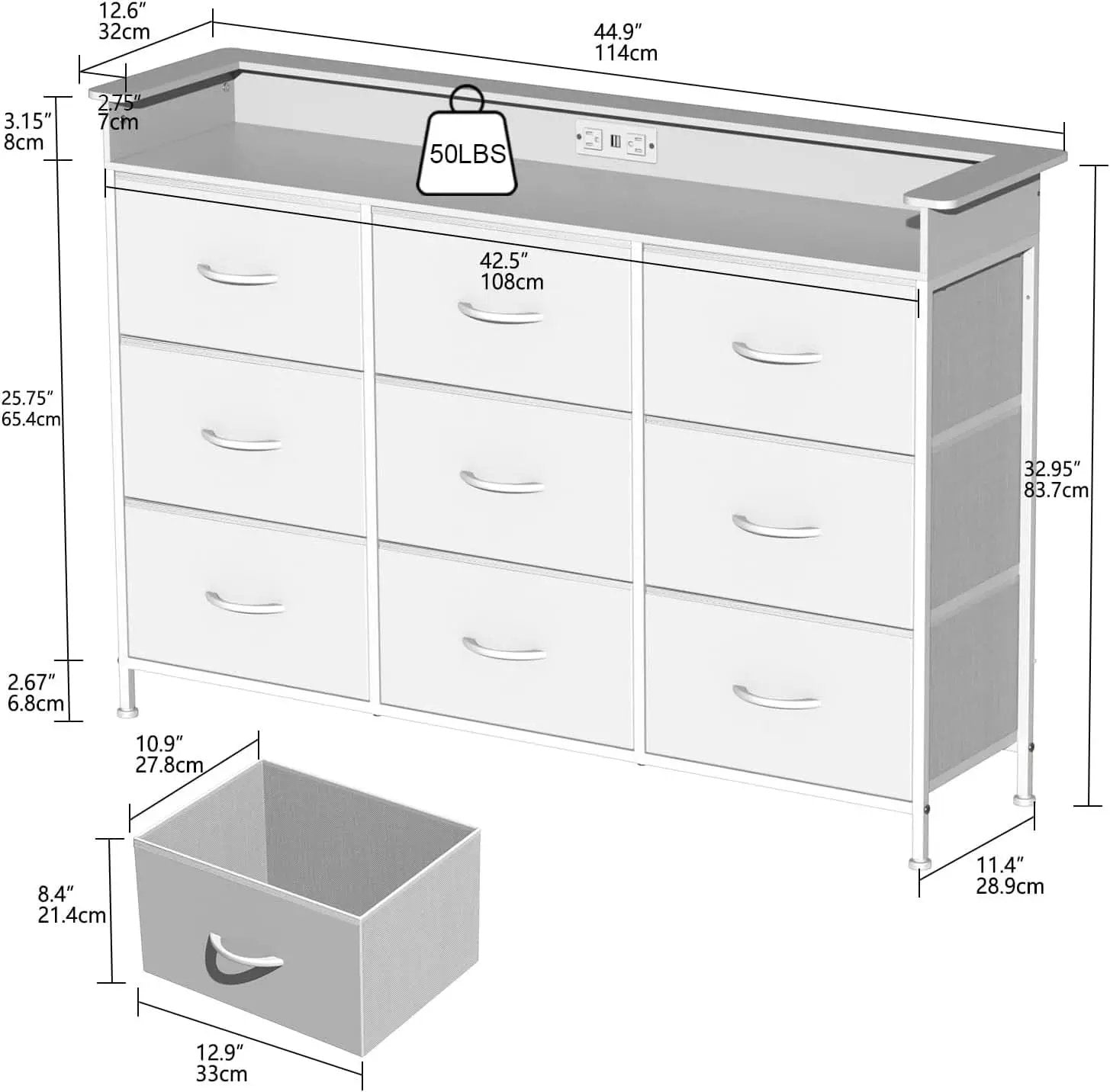 White Dresser With Integrated LED Lighting And Charging from PriceLows™