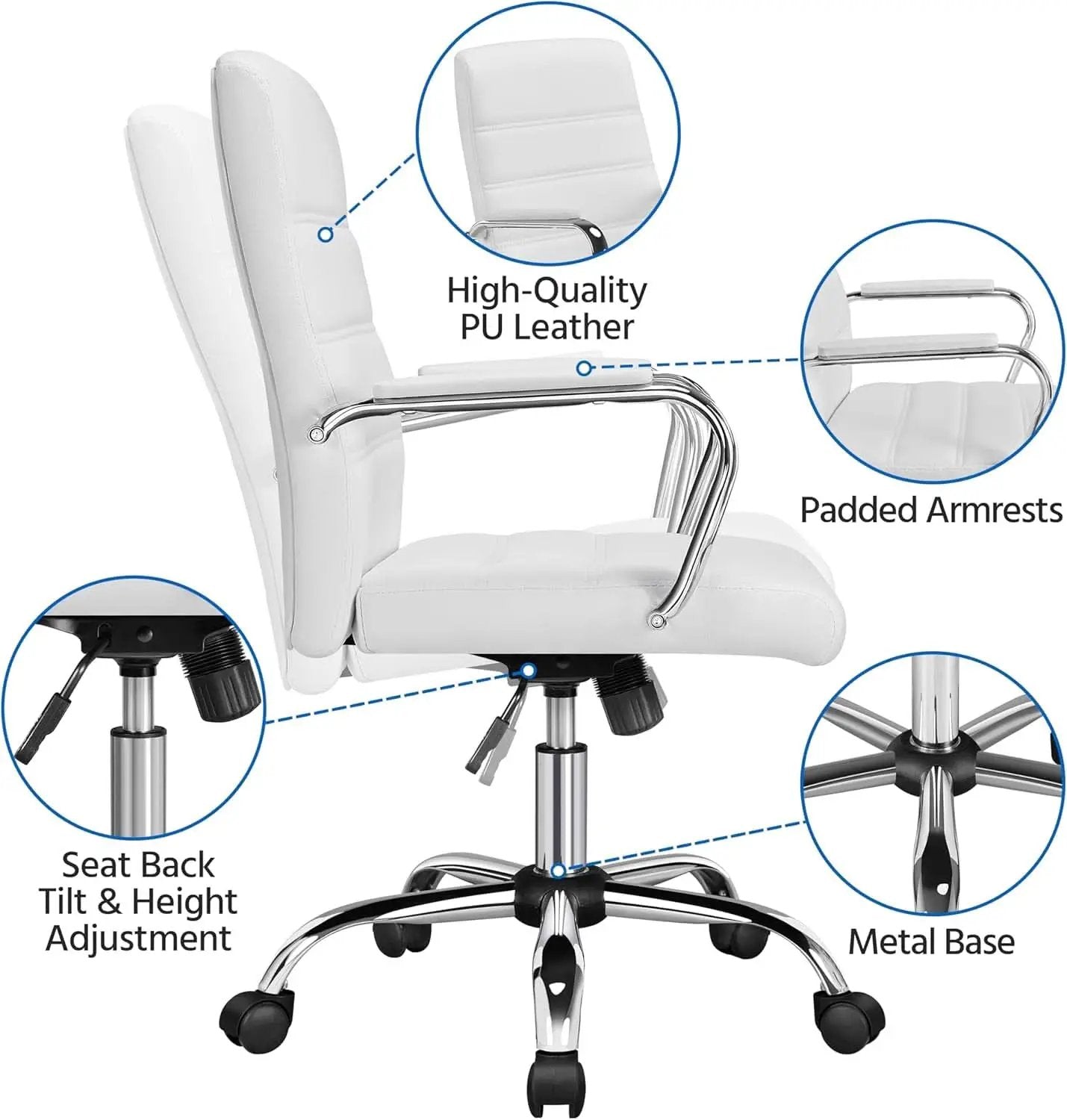 White Leather Ergonomic Office Chair With Height Adjustment from PriceLows™