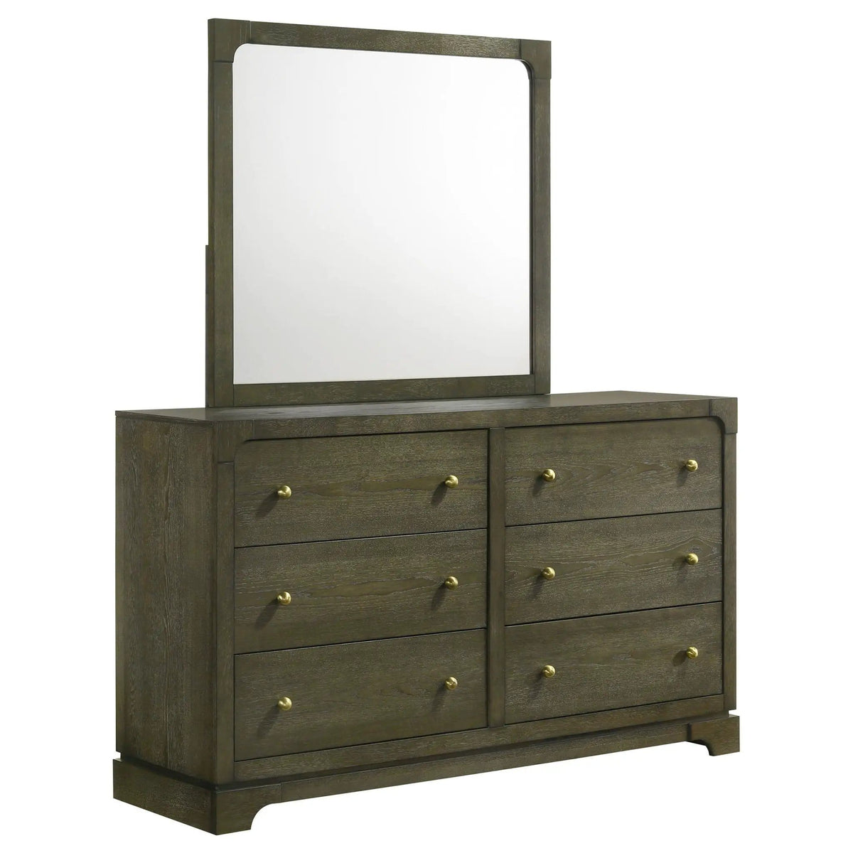Gran Park 6-drawer Dresser and Mirror Dark Cocoa | 61 x 18.25 x 72.75 in | Veneer & Brass | Bedroom