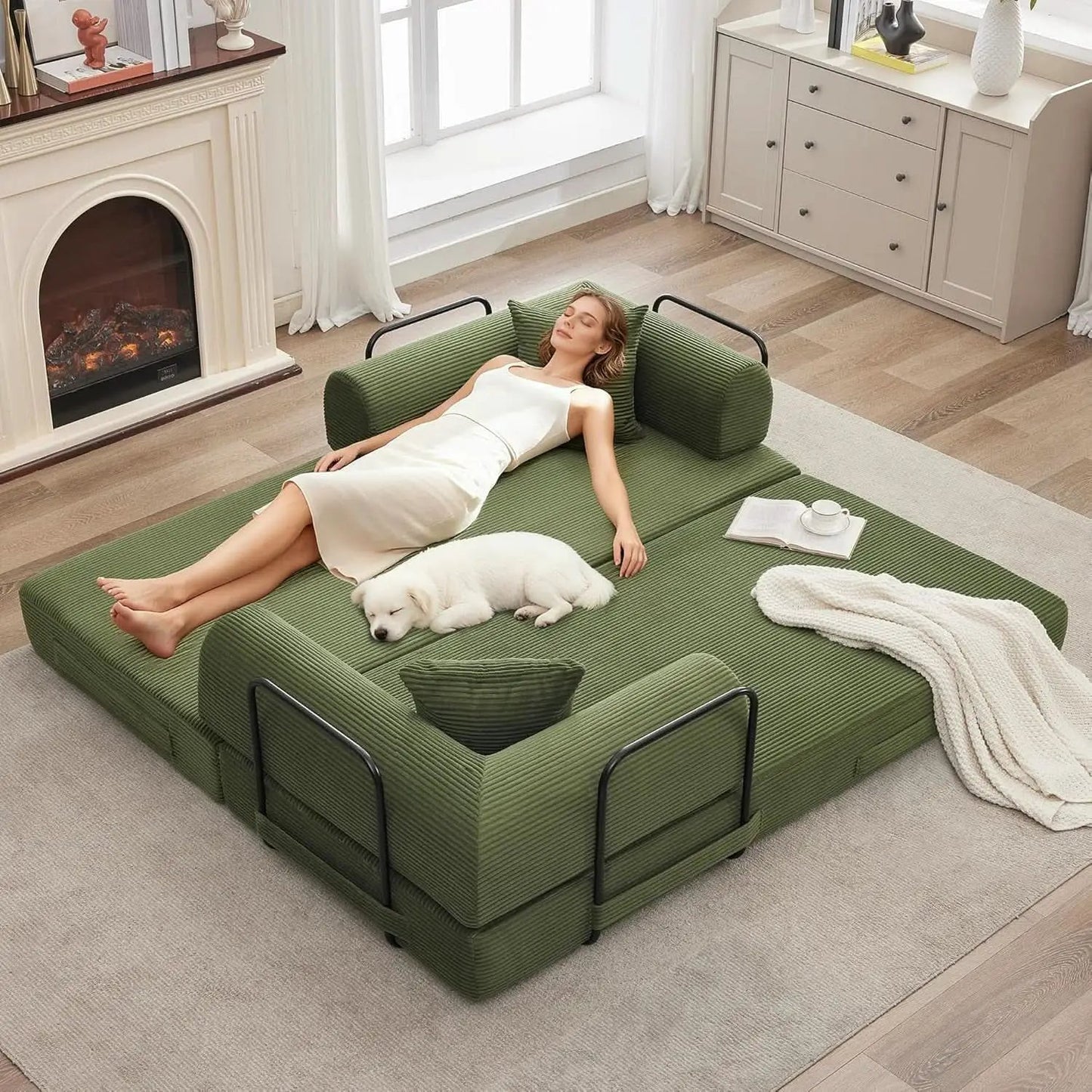 Corduroy Green 79 Inches Inter changeable Plus Sofa Bed from PriceLows™