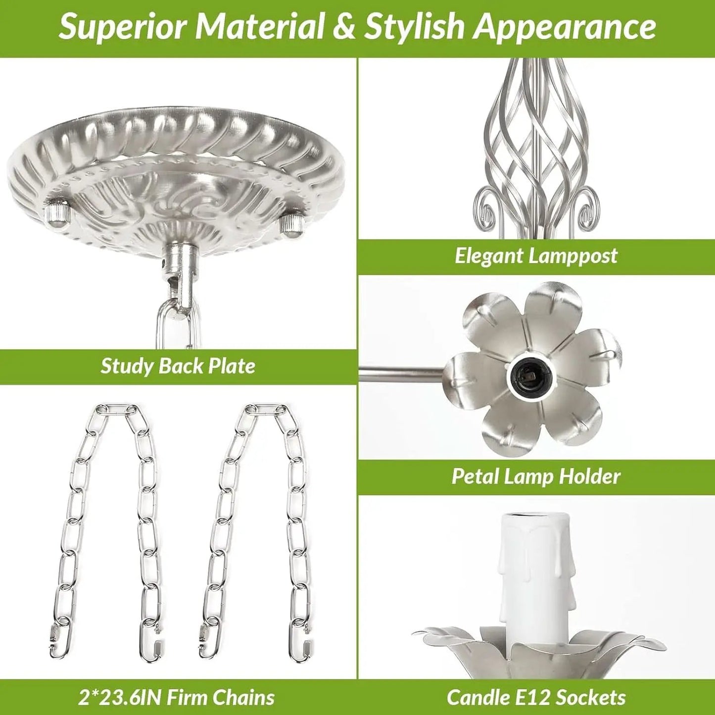 6-Light Rustic Farmhouse Candle Chandelier, Brushed Nickel from PriceLows™