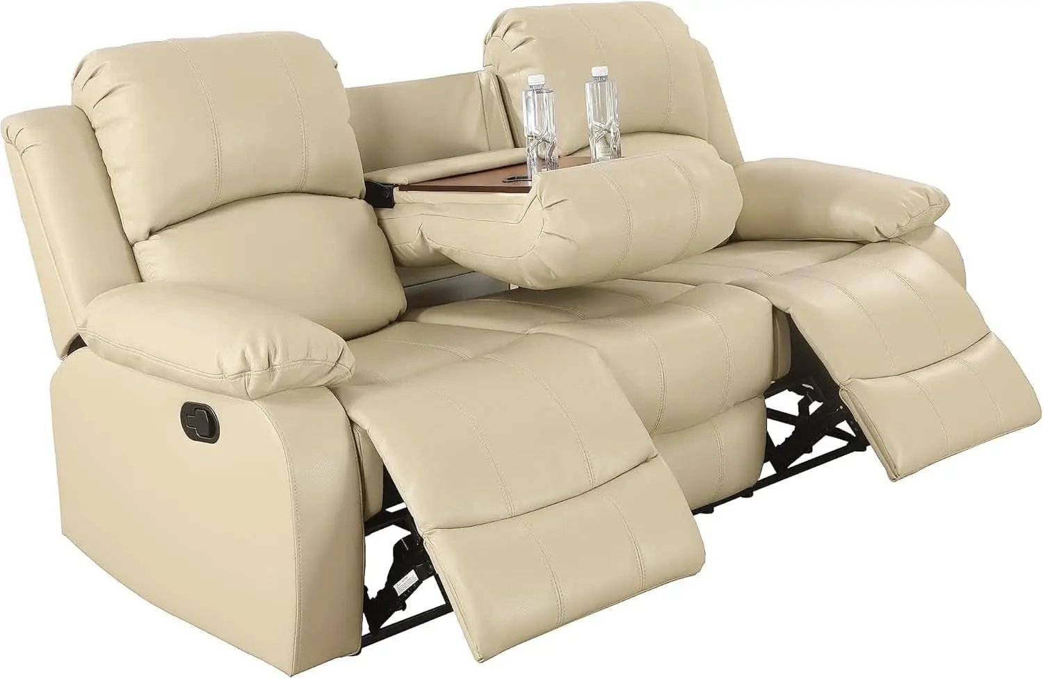 Beige 3 Seater Manual Reclining Sofa With Cup Holders from PriceLows™