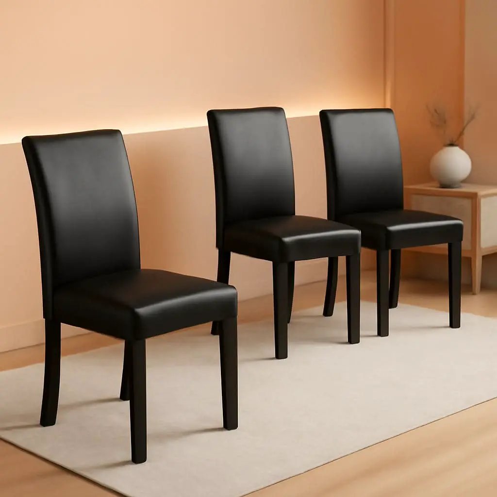 Dining Chair Set Of 4 PU Leather Upholstered Chairs With Solid Wood Legs Black from PriceLows™