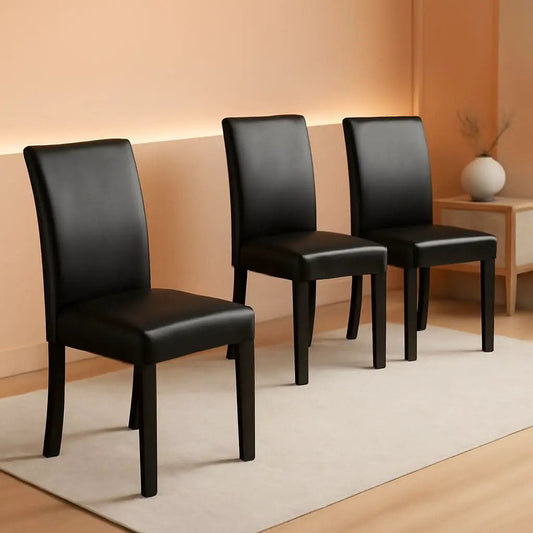 Dining Chair Set Of 4 PU Leather Upholstered Chairs With Solid Wood Legs Black from PriceLows™