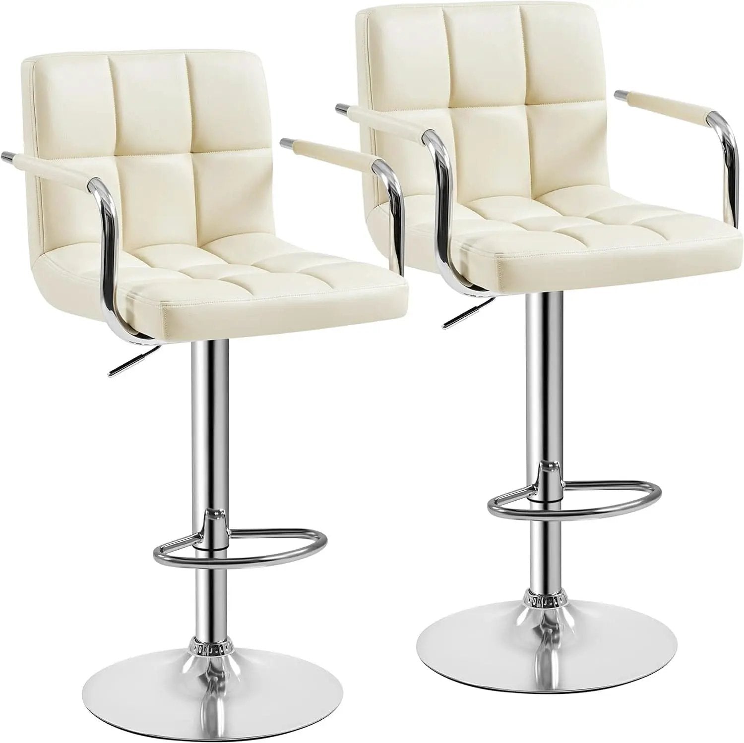 Beige Tall Bar Stools Adjustable Swivel Set Of Two from PriceLows™