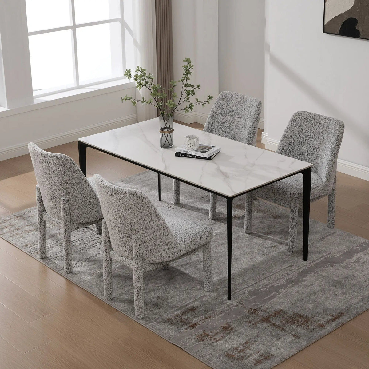 Wide Minimalist Dining Chair Chair Set | Chair Set | Rubberwood & Fabric | Dining Room