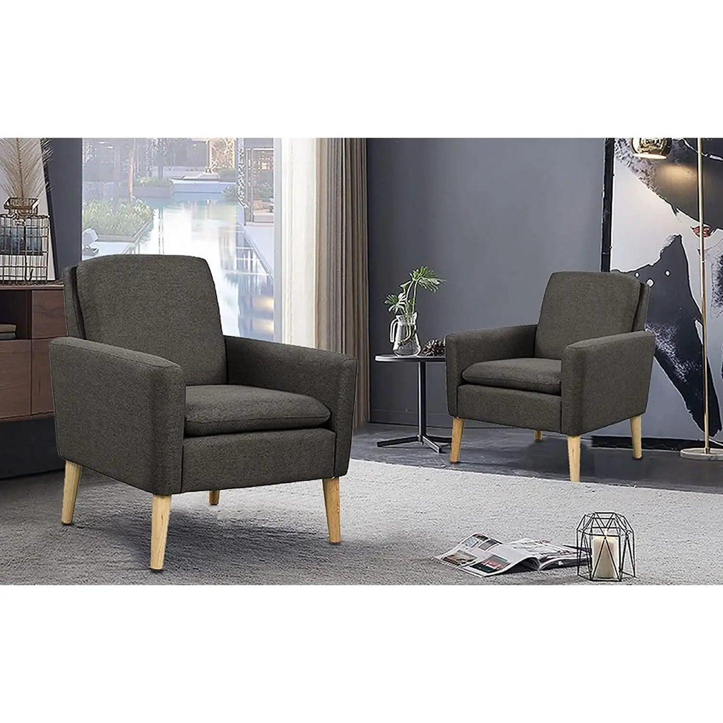 Black Modern Accent Armchair With Ergonomic Deep Seat For Living Room from PriceLows™