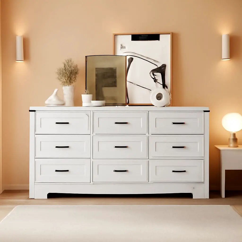White 59 Inch Premium Modern Multicompartment Dresser from PriceLows™