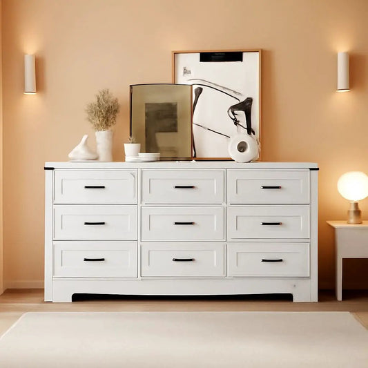 White 59 Inch Premium Modern Multicompartment Dresser from PriceLows™